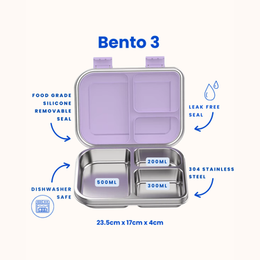 Bento 3 Blueberry Stainless Steel Bento Lunch Box-Kinnder