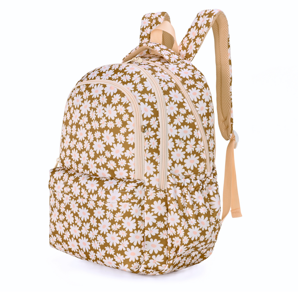 Floral Tan Kids Campus School Backpack | Kinnder
