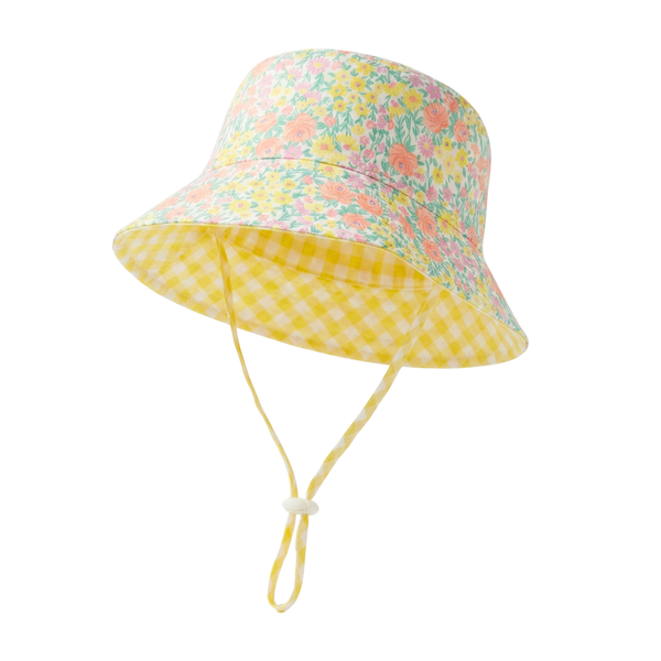 Blossom Sherbet/Yellow Gingham Reversible Bucket Hat-Kinnder