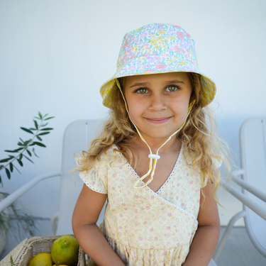 Blossom Sherbet/Yellow Gingham Reversible Bucket Hat-Kinnder