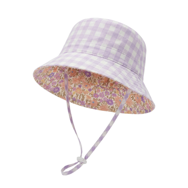 Blossom/Lilac Gingham Reversible Bucket Hat-Kinnder