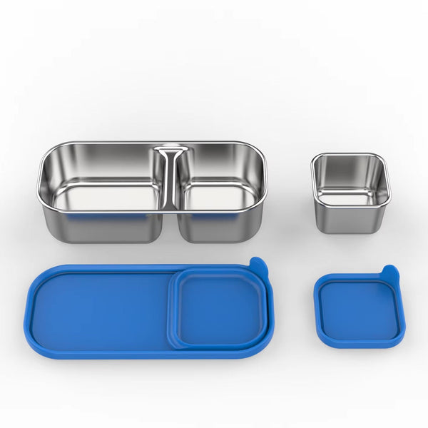 Blue 3 Part Stainless Steel Snack Box Set-Kinnder