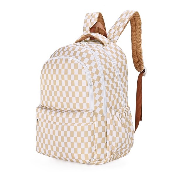 Caramel Check Campus School Backpack-Campus Backpack-Kinnder