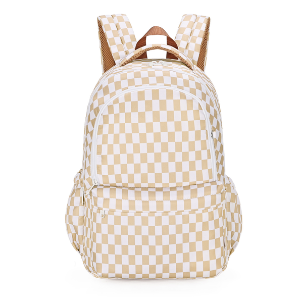 Caramel Check Campus School Backpack-Campus Backpack-Kinnder