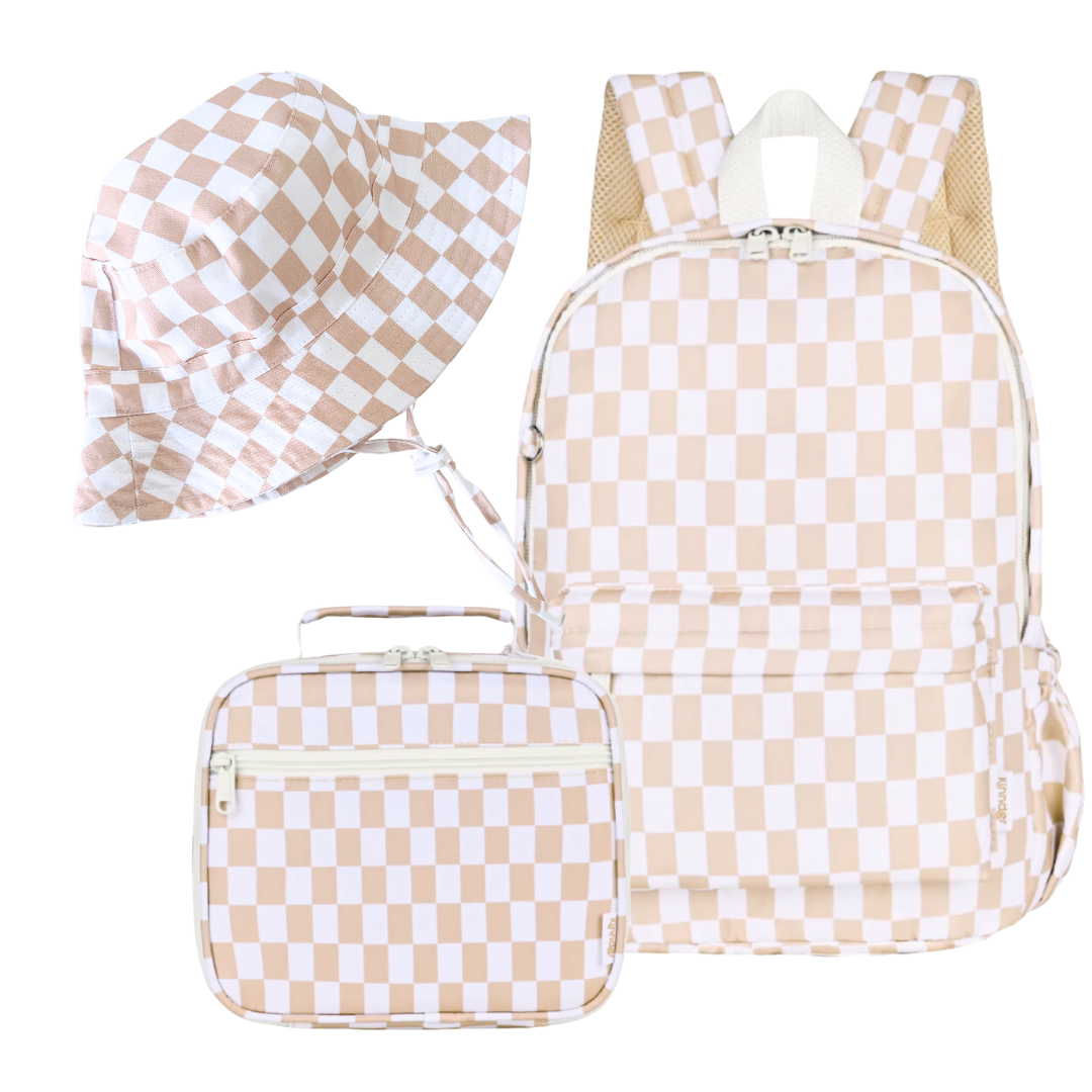 Caramel Check Cotton Bucket Hat-Kinnder