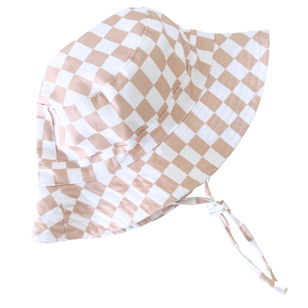 Caramel Check Cotton Bucket Hat-Kinnder