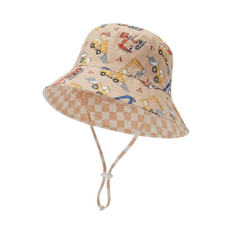 Construction Crew/Caramel Check Reversible Bucket Hat-Kinnder