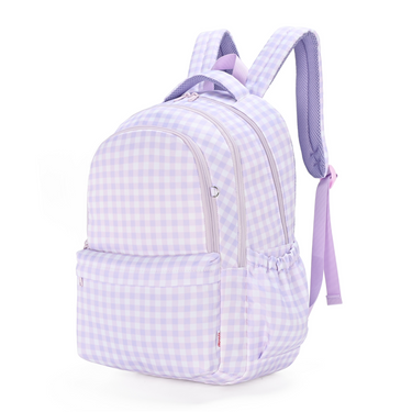 Lilac Gingham Campus School Backpack 2.0-Campus Backpack-Kinnder