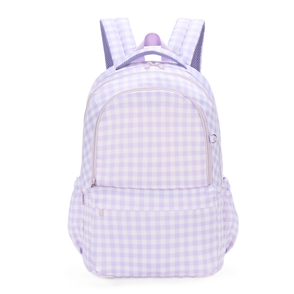 Lilac Gingham Campus School Backpack-Campus Backpack-Kinnder