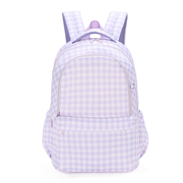 Lilac Gingham Campus School Backpack-Campus Backpack-Kinnder