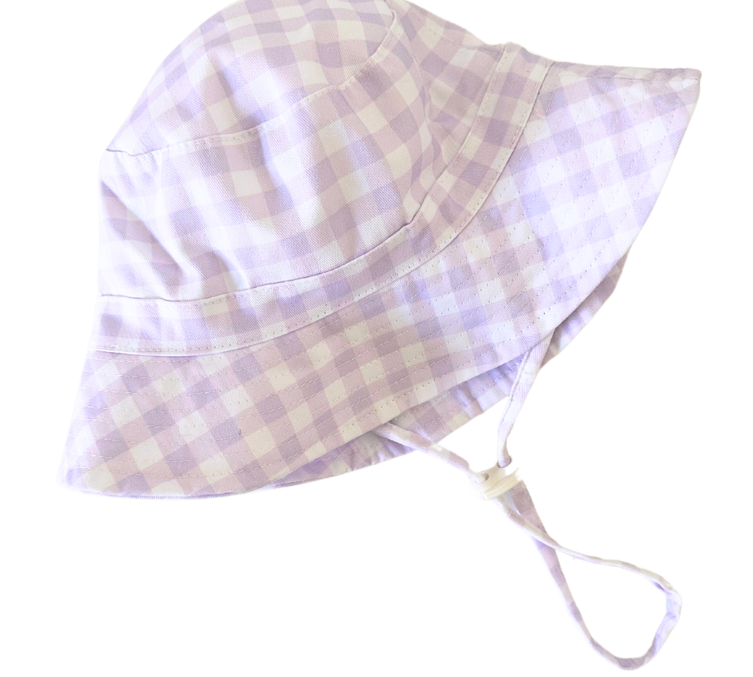 Lilac Gingham Cotton Bucket Hat-Kinnder