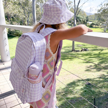 Blossom/Lilac Gingham Reversible Bucket Hat-Kinnder