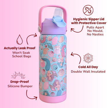 Mermaid Aqua Stainless Steel Drink Bottle-Drink Bottle-Kinnder