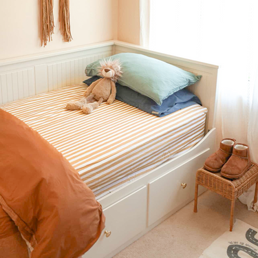 Mustard Stripe Waterproof Fitted Sheet-Kinnder