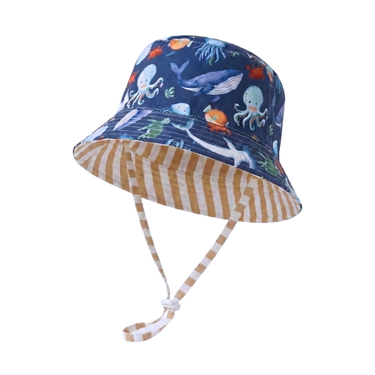Ocean Friends/Mustard Stripe Reversible Bucket Hat-Kinnder