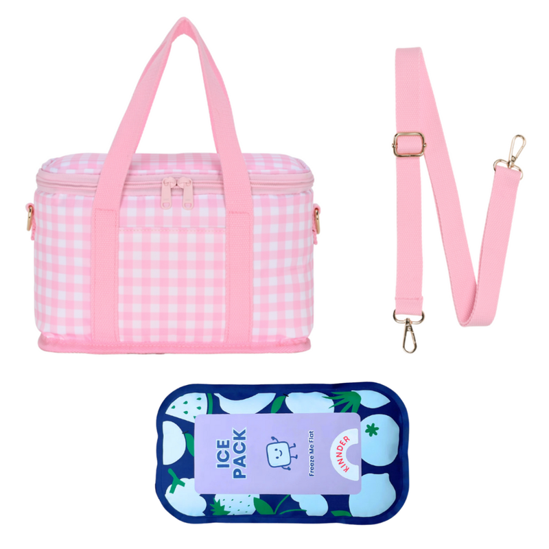 Pink Gingham Everyday Cooler Bag + Ice Pack-Kinnder