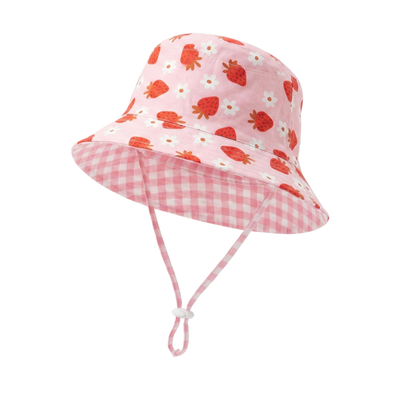 Strawberry Fields/Pink Gingham Reversible Bucket Hat-Kinnder
