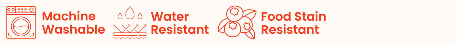 Machine washable, water-resistant, and food stain-resistant features icons for kids bags