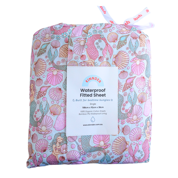Mermaid Aqua Waterproof Fitted Sheet-Kinnder