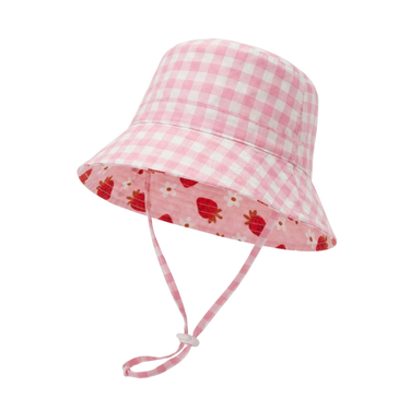 Strawberry Fields/Pink Gingham Reversible Bucket Hat-Kinnder